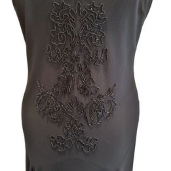 Black Flutter Sleeve Beaded Midi Length Dress - Picture 4 of 10